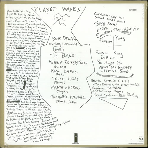 Bob Dylan planet waves insert
