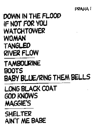 Bob Dylan setlist prague 1995