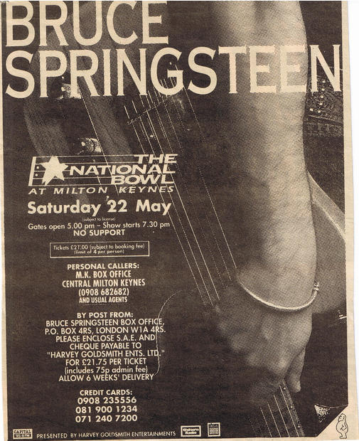 Bruce Sprinsgteen-milton keynes 1993-poster