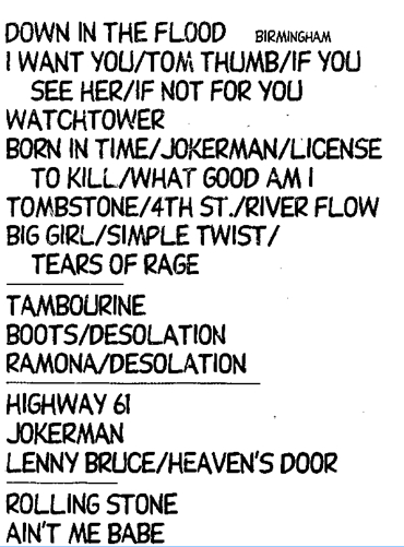 bob dylan birmingham 1995 setlist