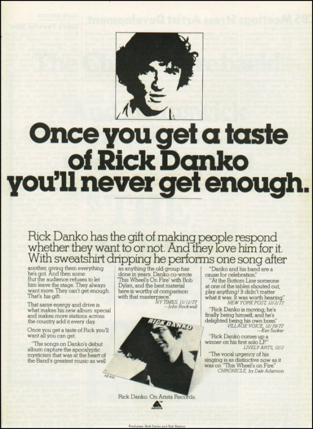 Ad for the album, Rick Danko